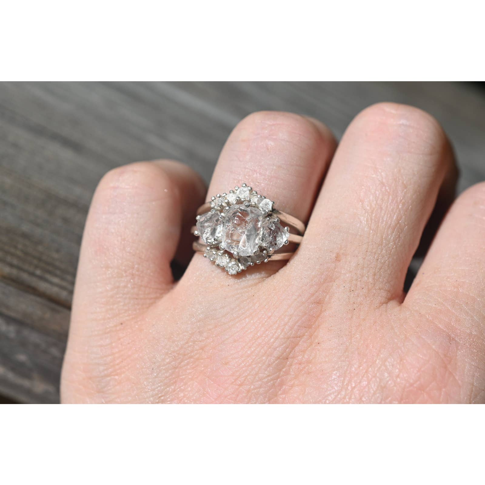 Engagement Ring Set, Raw Diamond Ring, Raw Stone Ring, Alternative Engag